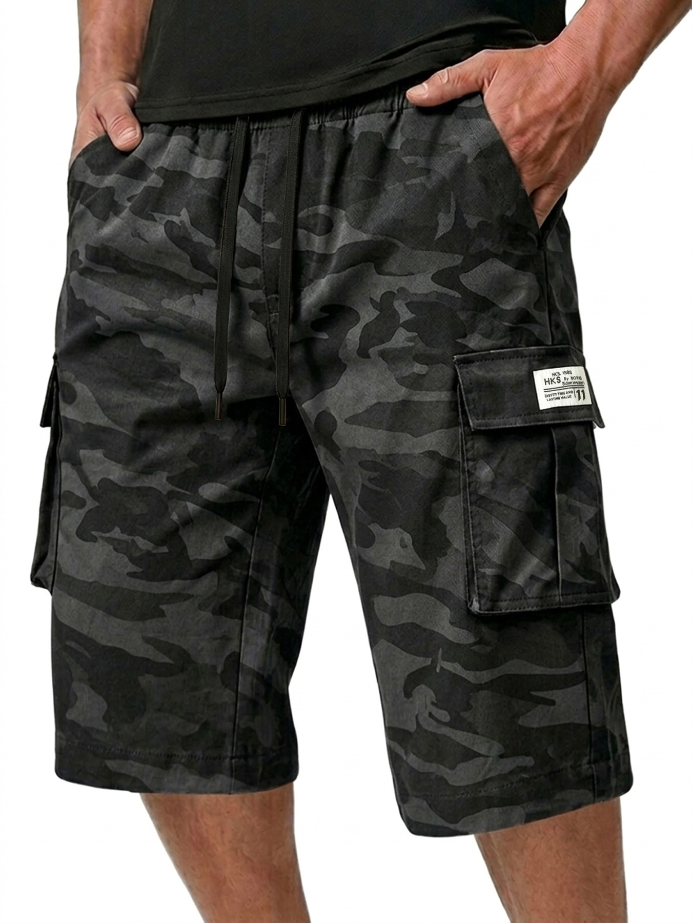 Men's Multi-pocket Embroidered Logo Casual Capri Cargo Shorts