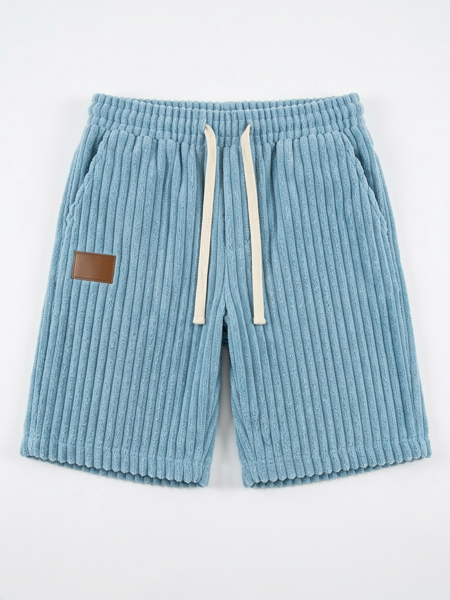 Men's Retro Corduroy Leather Label Casual Loose Shorts