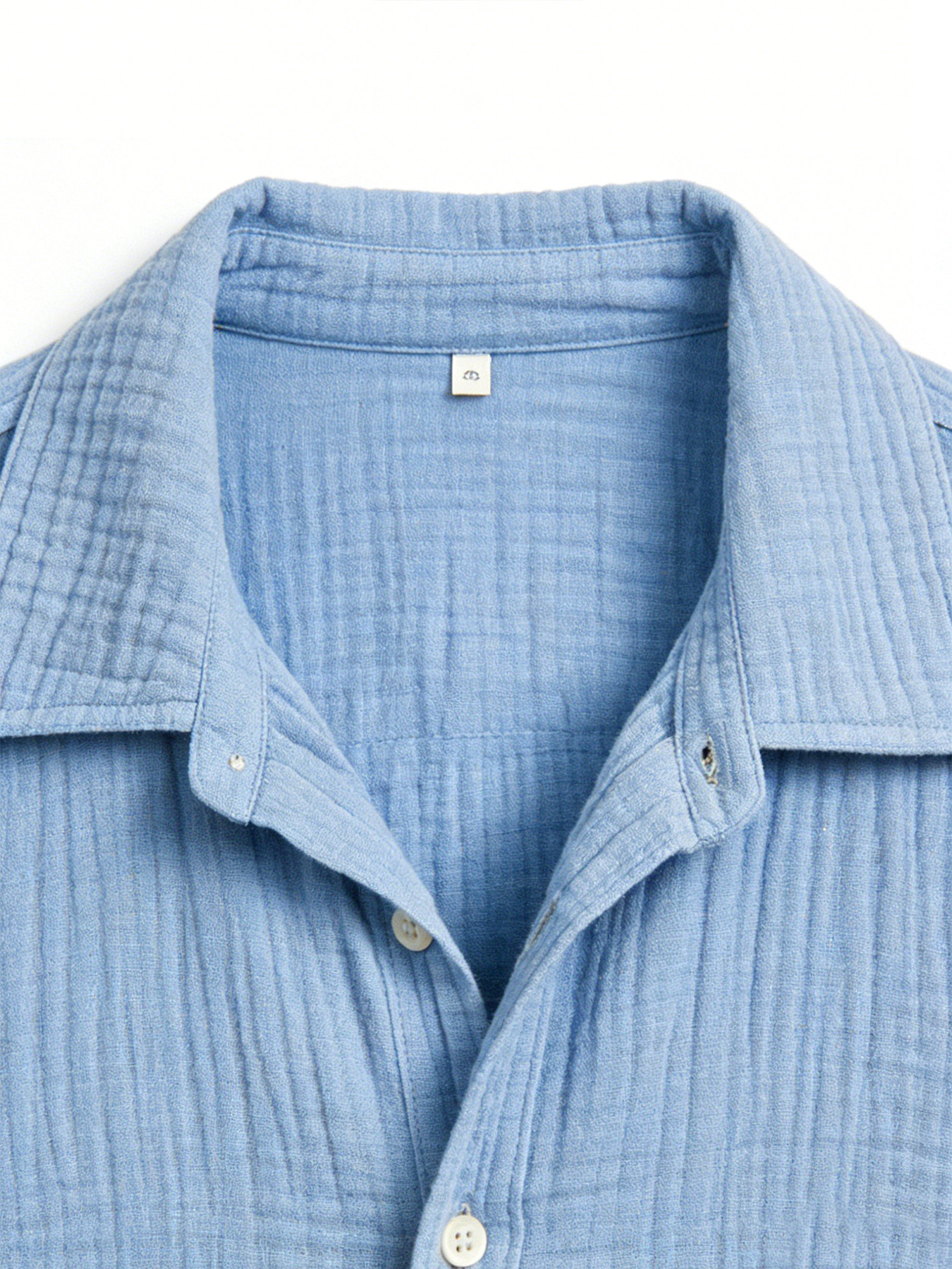 Men's Casual Solid-Color Short-Sleeve Shirt with Textured Pleats and Pocket