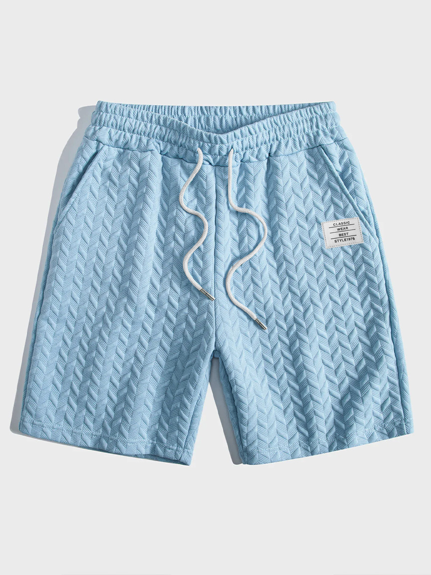 Men's Casual Jacquard Textured Embroidered Logo Elastic Waist Shorts