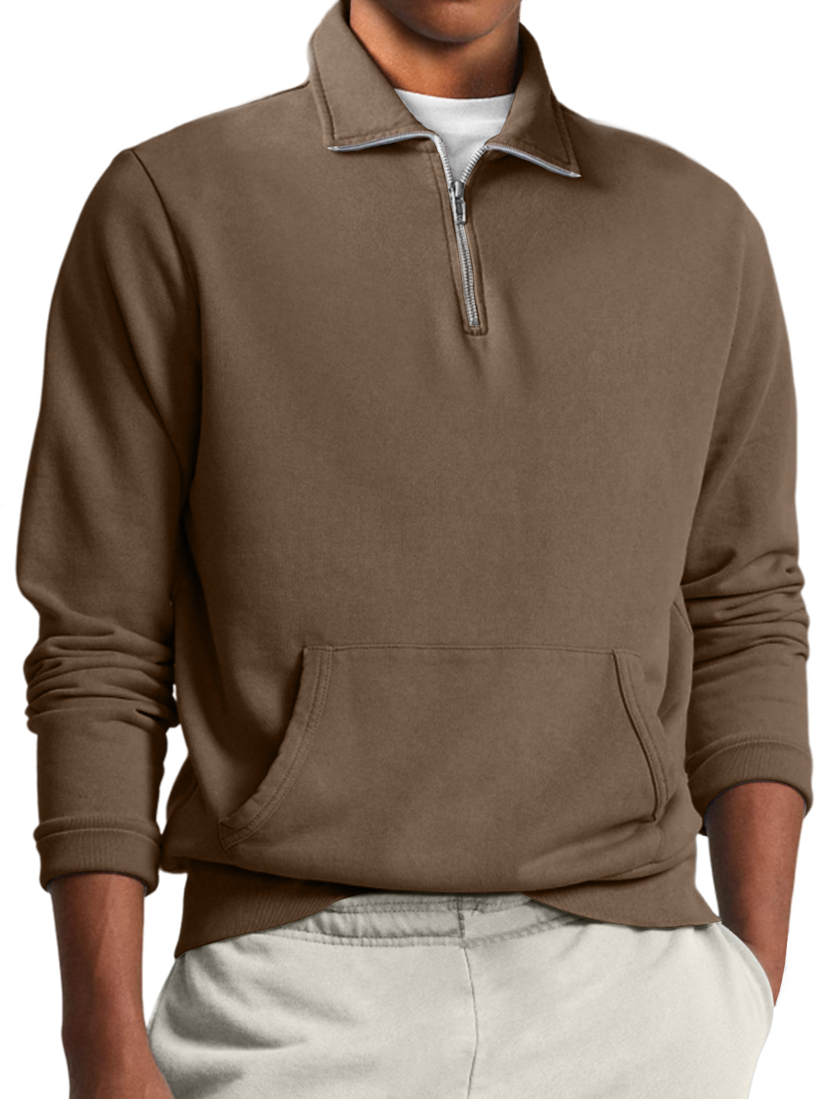 Men's Stand Collar Zipper Casual Loose Solid Color Sweatshirt