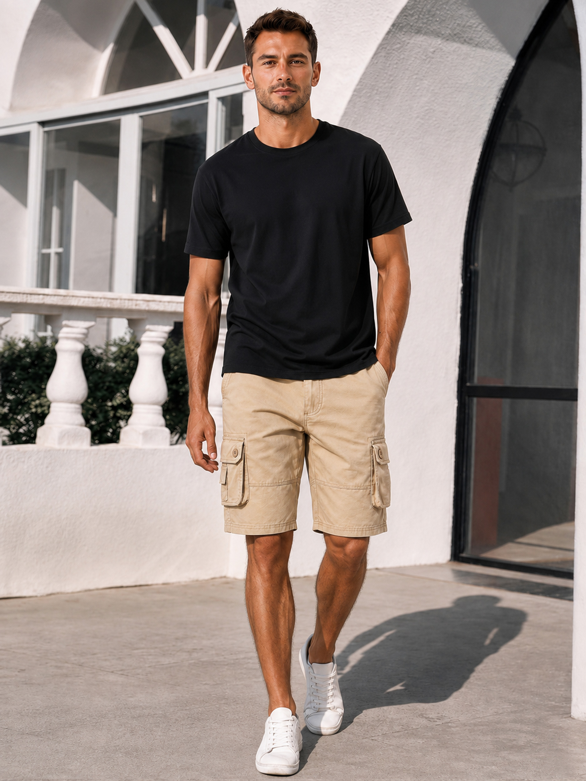 Men's Loose-Fit Cotton Casual Cargo Shorts with Multiple Pockets