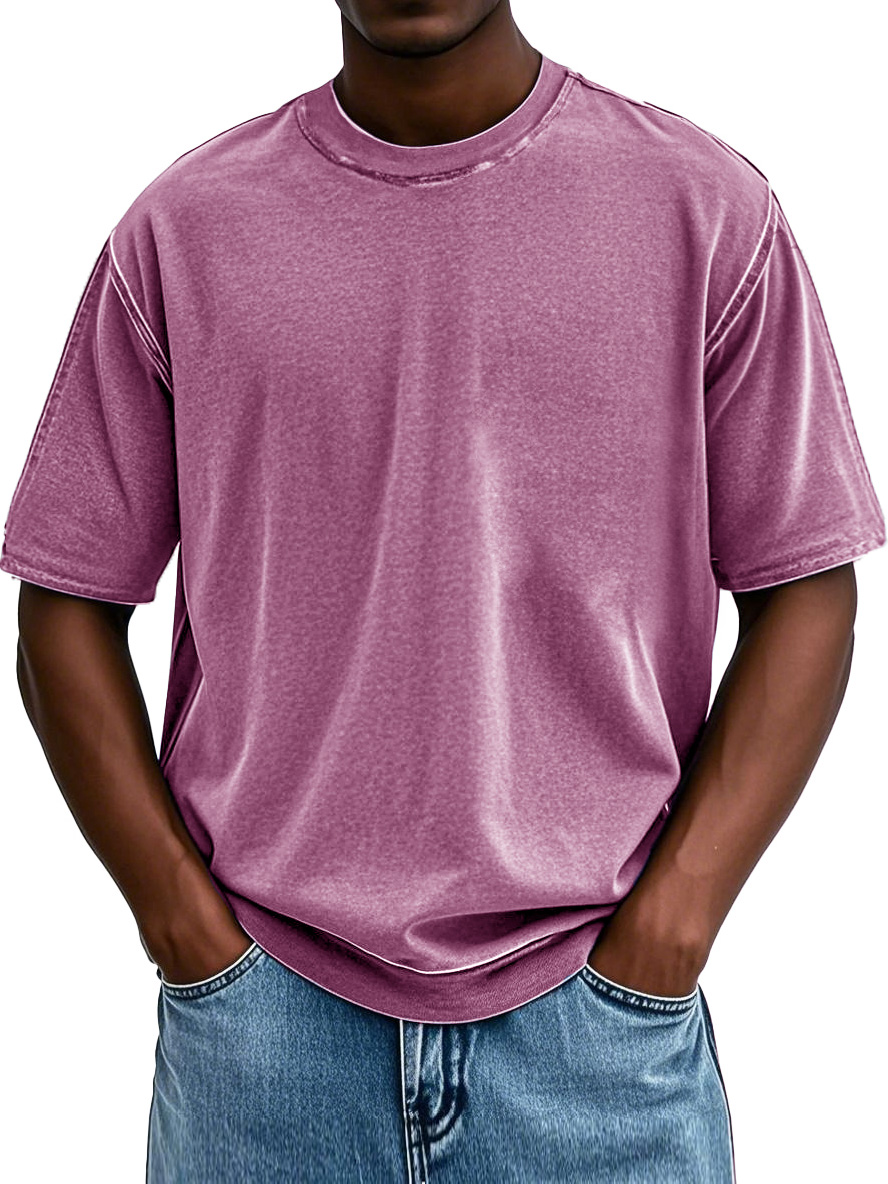 Men's Fashion Washed Retro Round Neck Short-sleeved T-shirt
