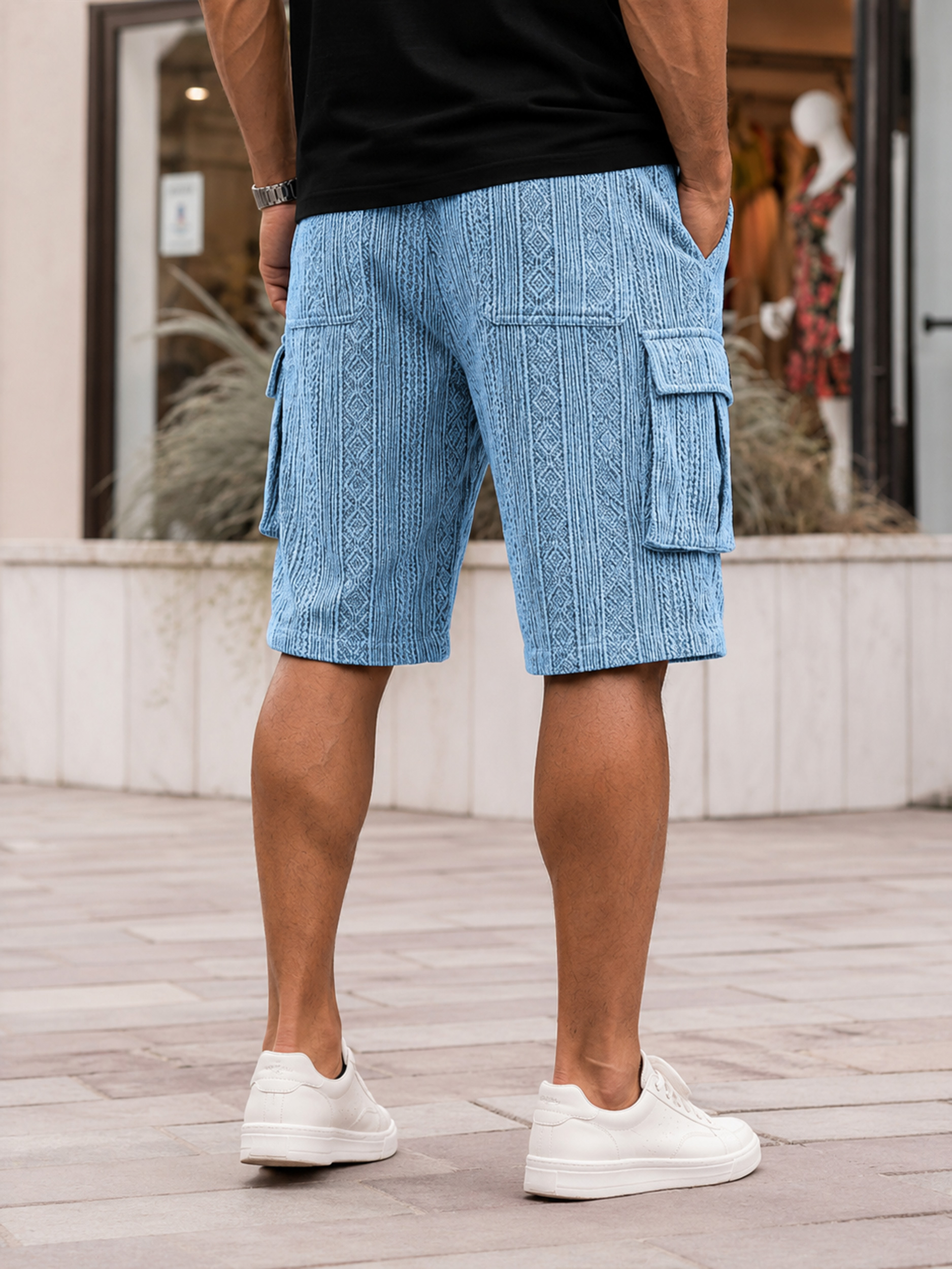 Men's Jacquard-Texture Multi-Pocket Casual Cargo Shorts
