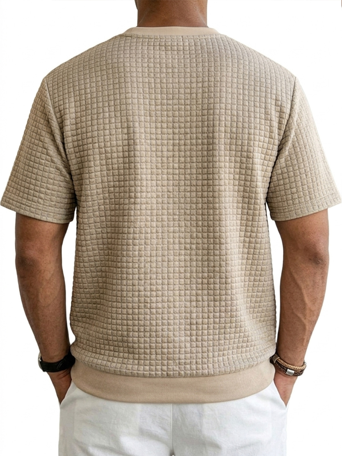 Men's Casual Waffle Knit Crew Neck Comfortable Short Sleeve T-Shirt