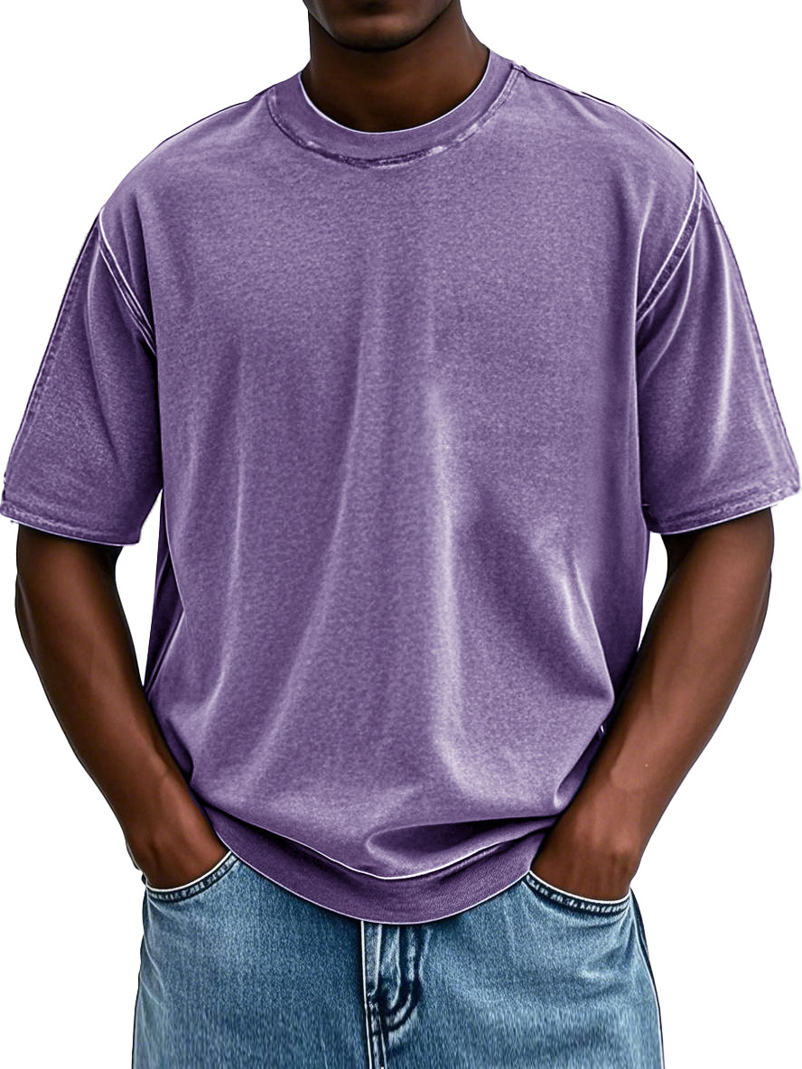 Men's Fashion Washed Retro Round Neck Short-sleeved T-shirt
