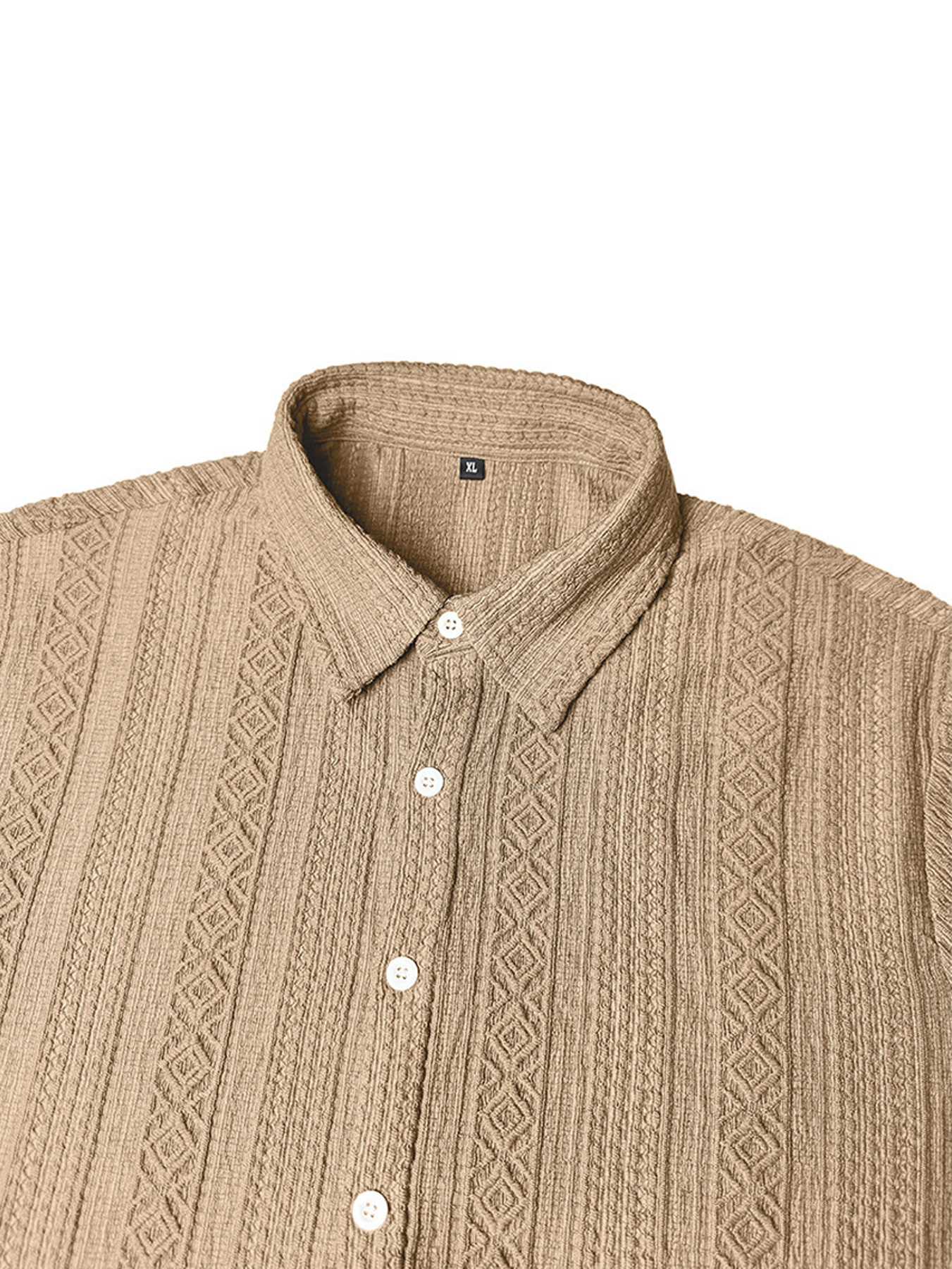 Men's Casual Jacquard Textured Solid Color Shirt and Shorts Two-Piece Set