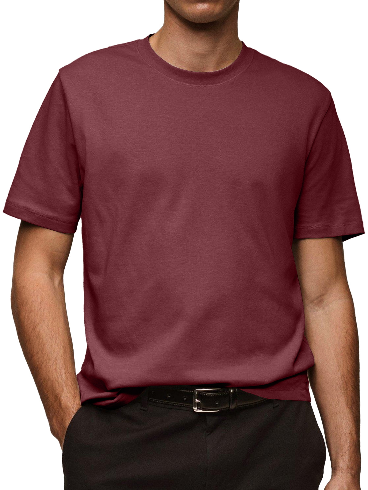 Men's Daily Pure Cotton Round Neck Casual Solid Color Short-sleeved T-shirt