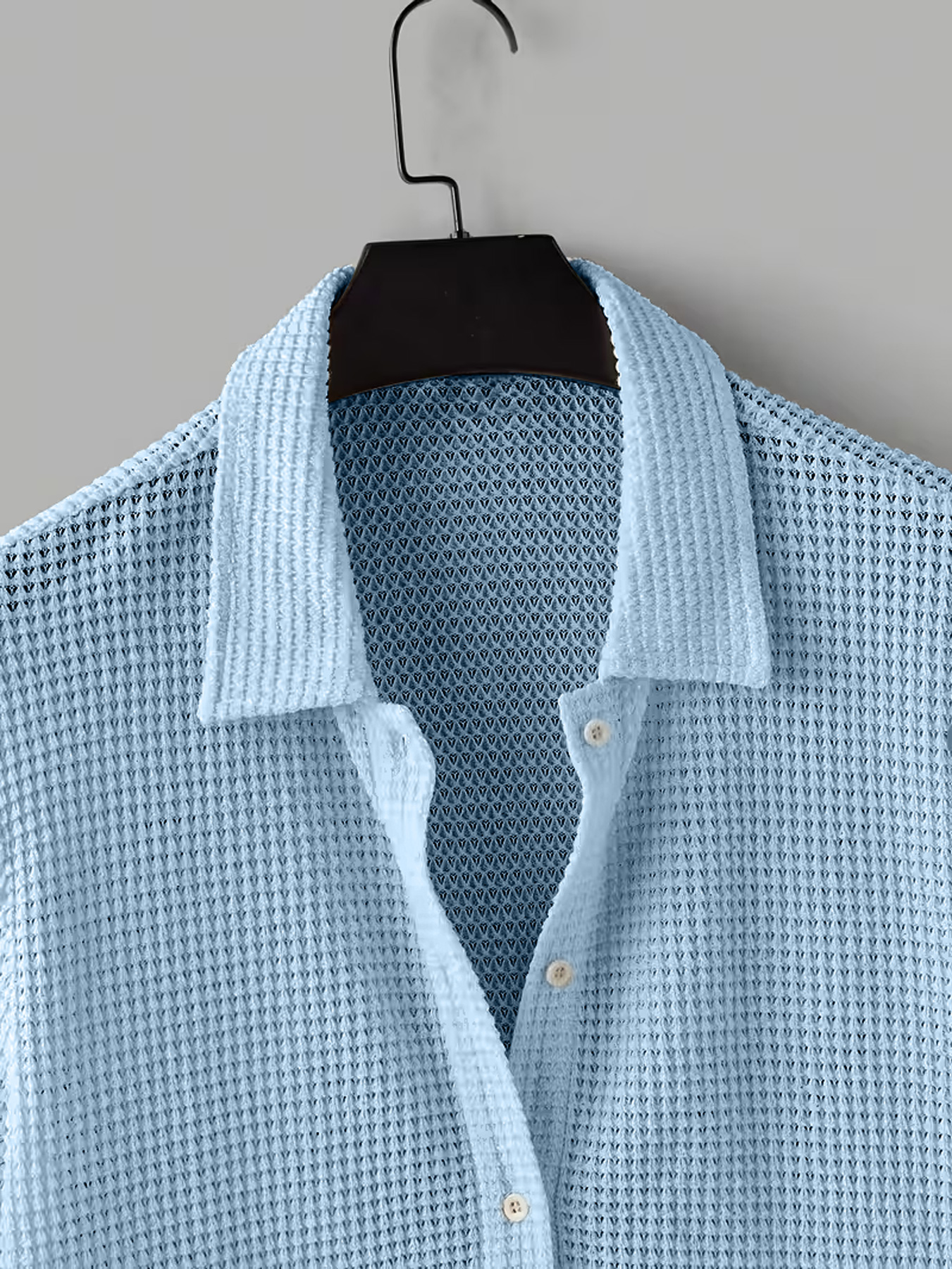 Men's Solid-Color Waffle-Knit Casual Short-Sleeve Shirt