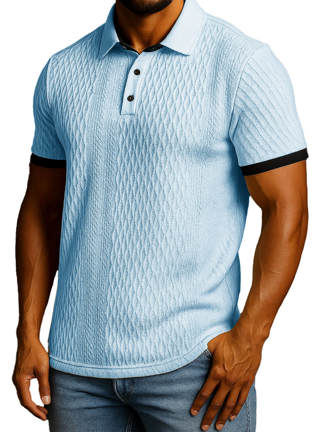 Men's Fashion Patchwork Jacquard Fabric Short-sleeved Lapel Polo Shirt