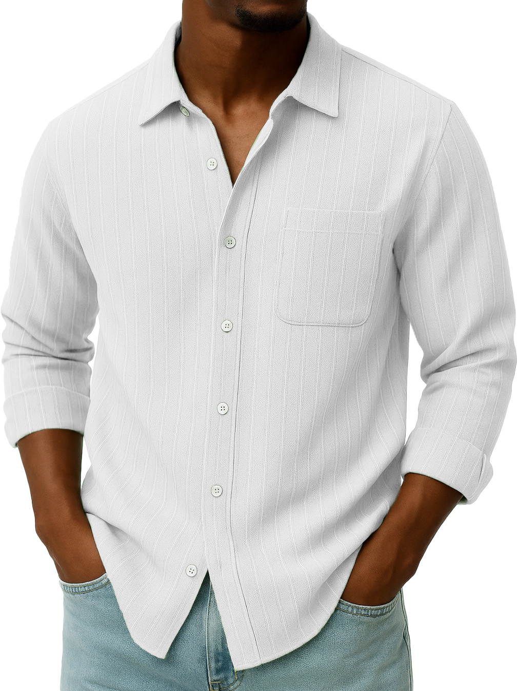 Men's Stylish Casual Everyday Jacquard Lapel Long-sleeved Shirt