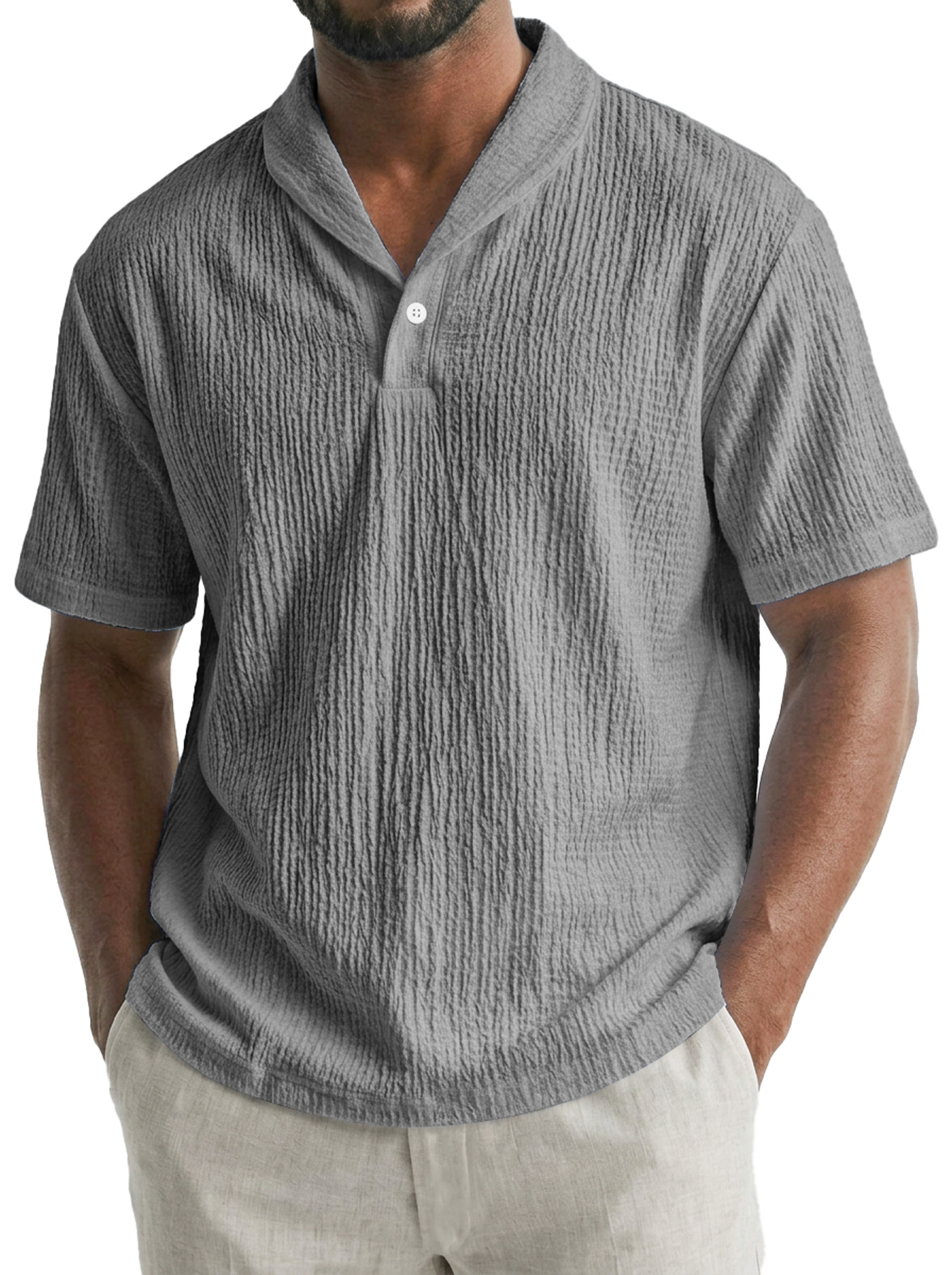 Men's Old-fashioned Style Small Collar Wrinkled Casual Short-sleeved Polo Shirt