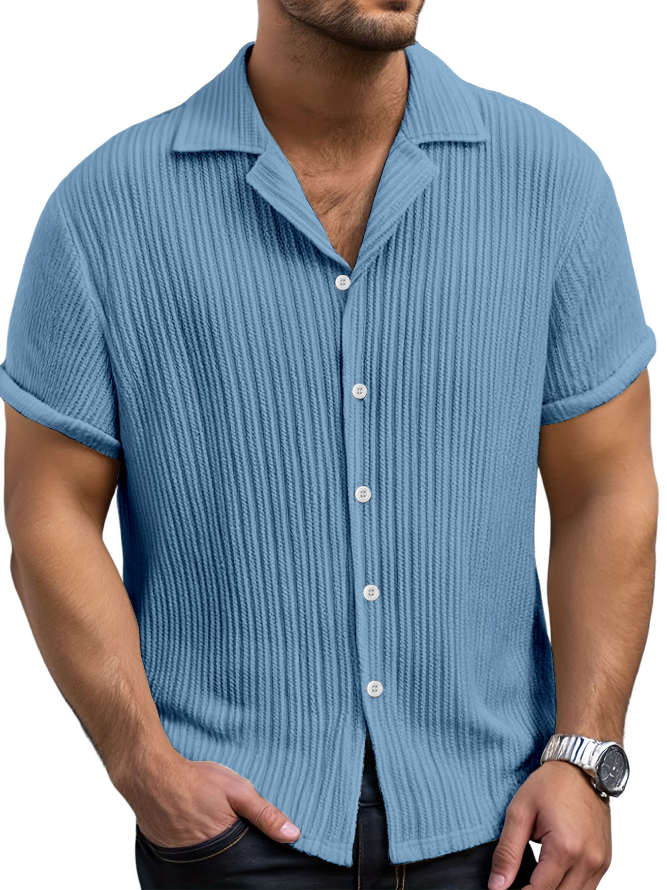 Men's Casual Retro Jacquard Striped Casual Shirt