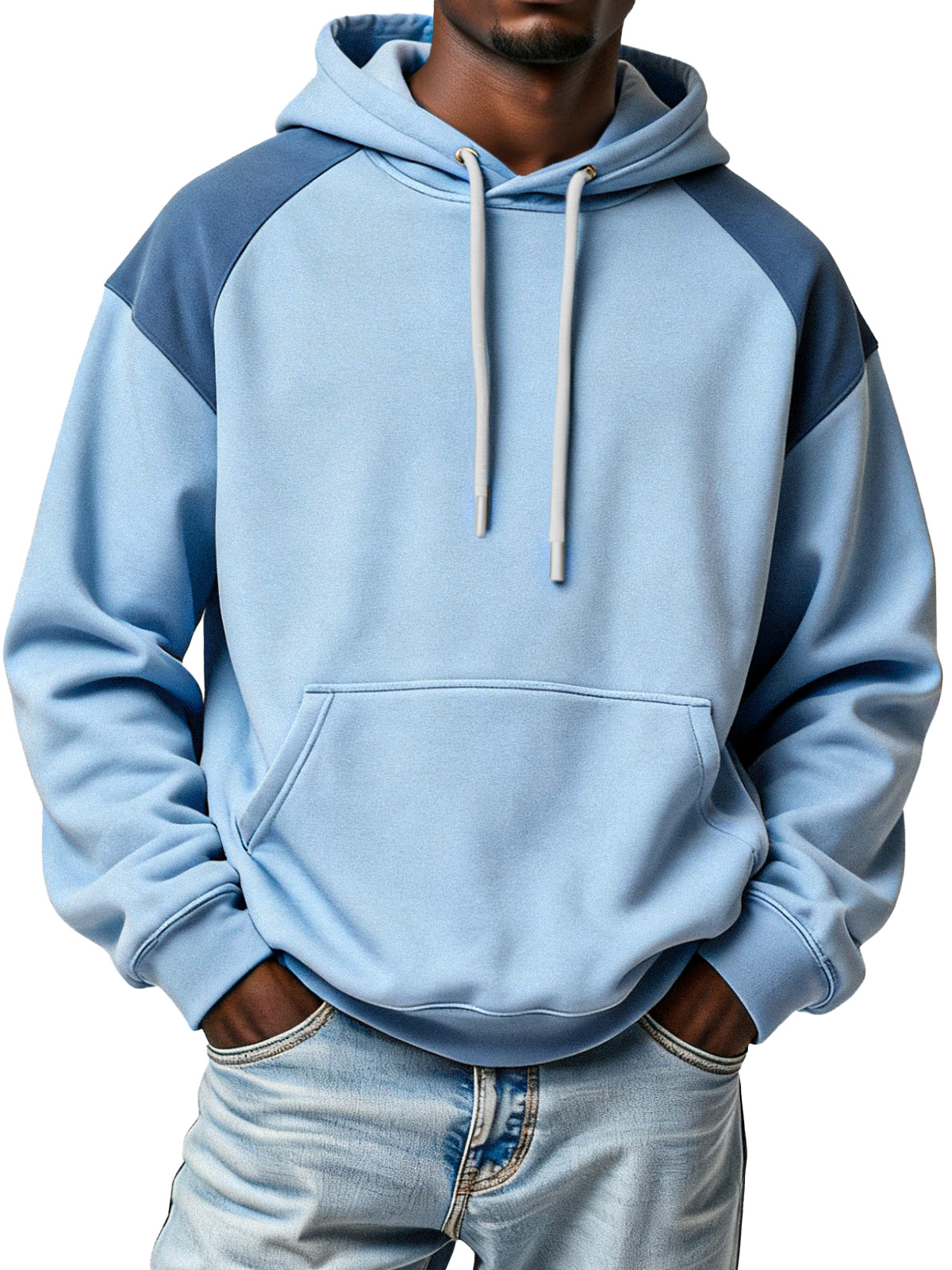 Men's Simple Fashionable And Contrasting Design Loose Hooded Sweatshirt