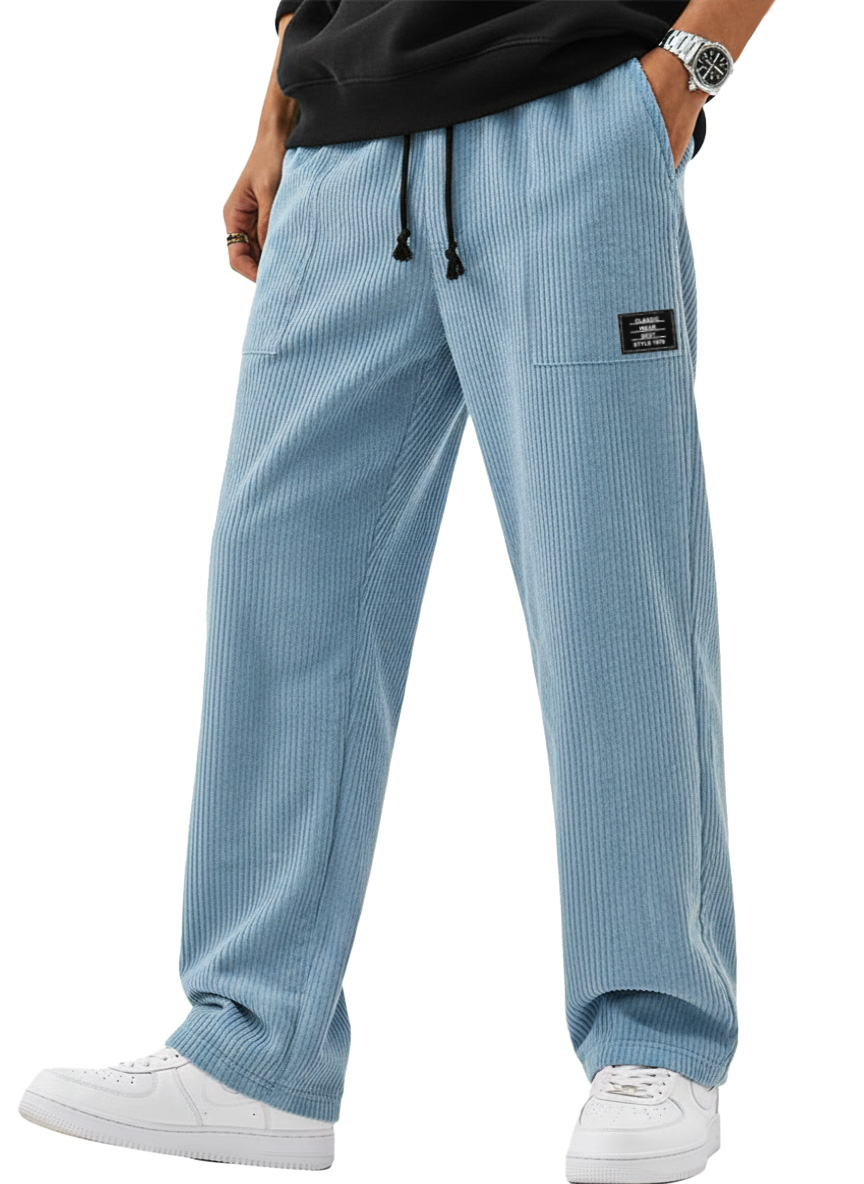 Men's Simple And Versatile Corduroy Loose-fitting Straight-leg Trousers With Logo