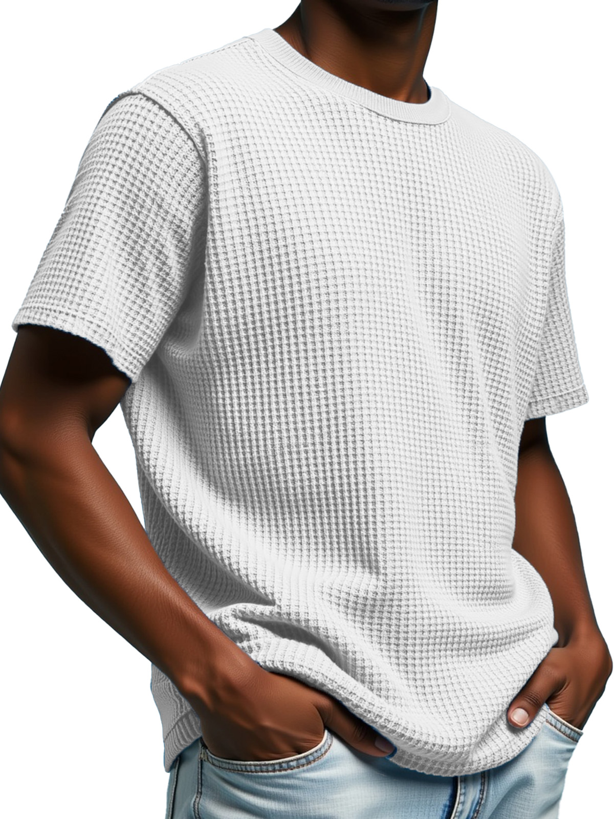Men's Simple Solid Color Waffle Texture Short-sleeved Round Neck T-shirt