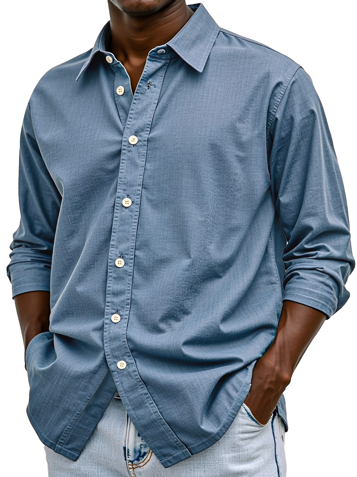 Men's Simple Casual Solid Color Comfortable Loose Lapel Long-sleeved Shirt