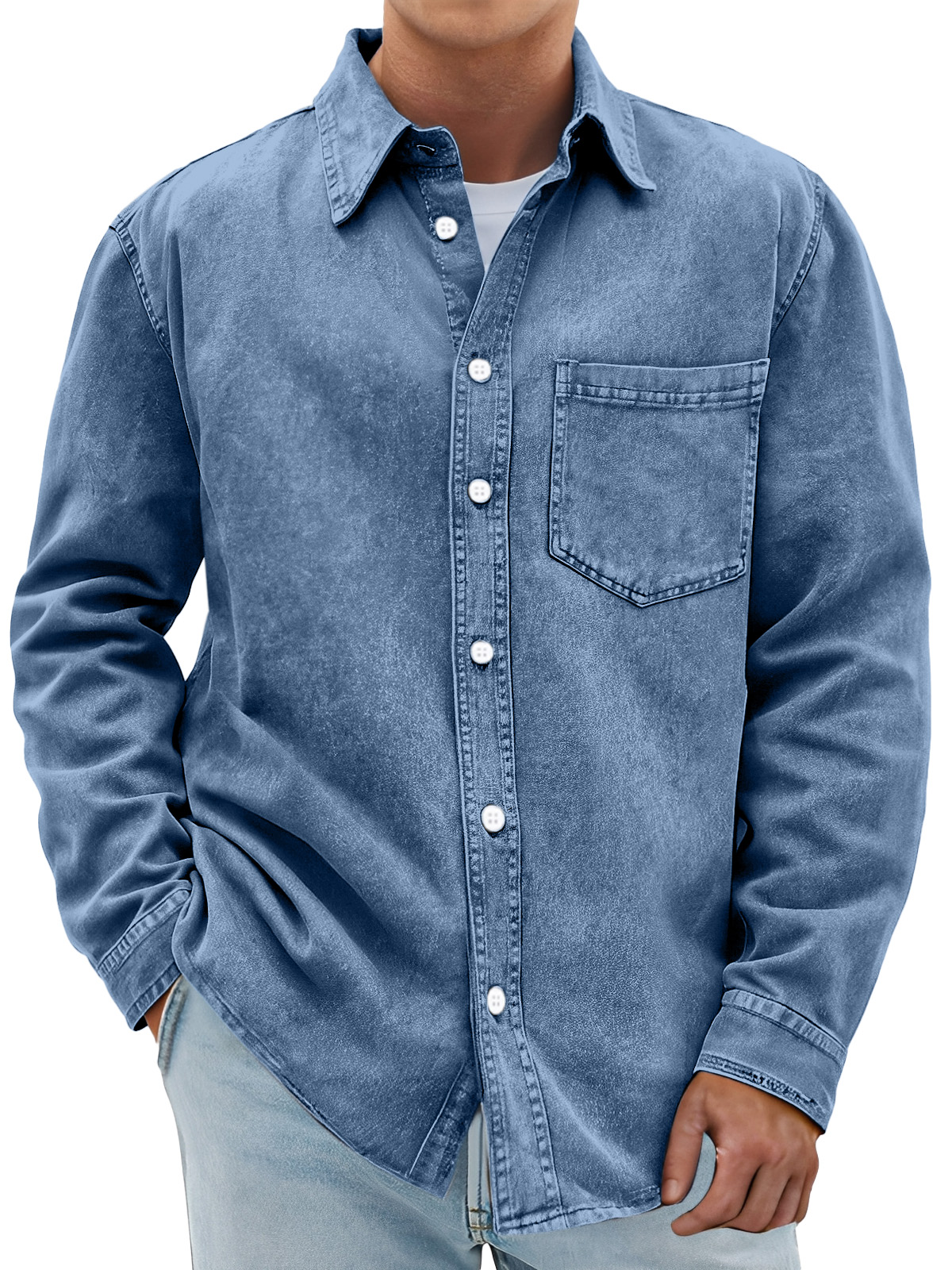 Men's Retro Solid Color Casual Lapel Long Sleeve Shirt