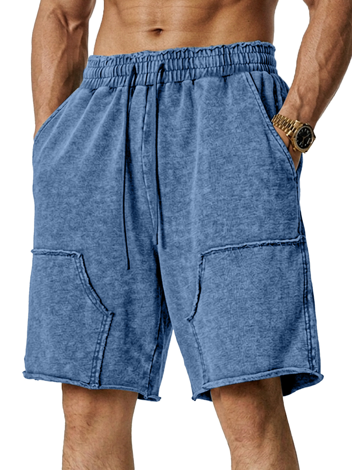 Men's Retro Loose Solid Color Stitching Design Casual Shorts