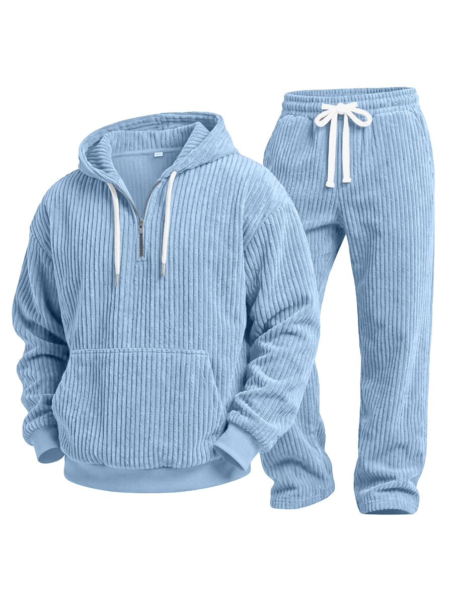 Casual Solid Color Corduroy Sweatshirt And Trousers Two-piece Set