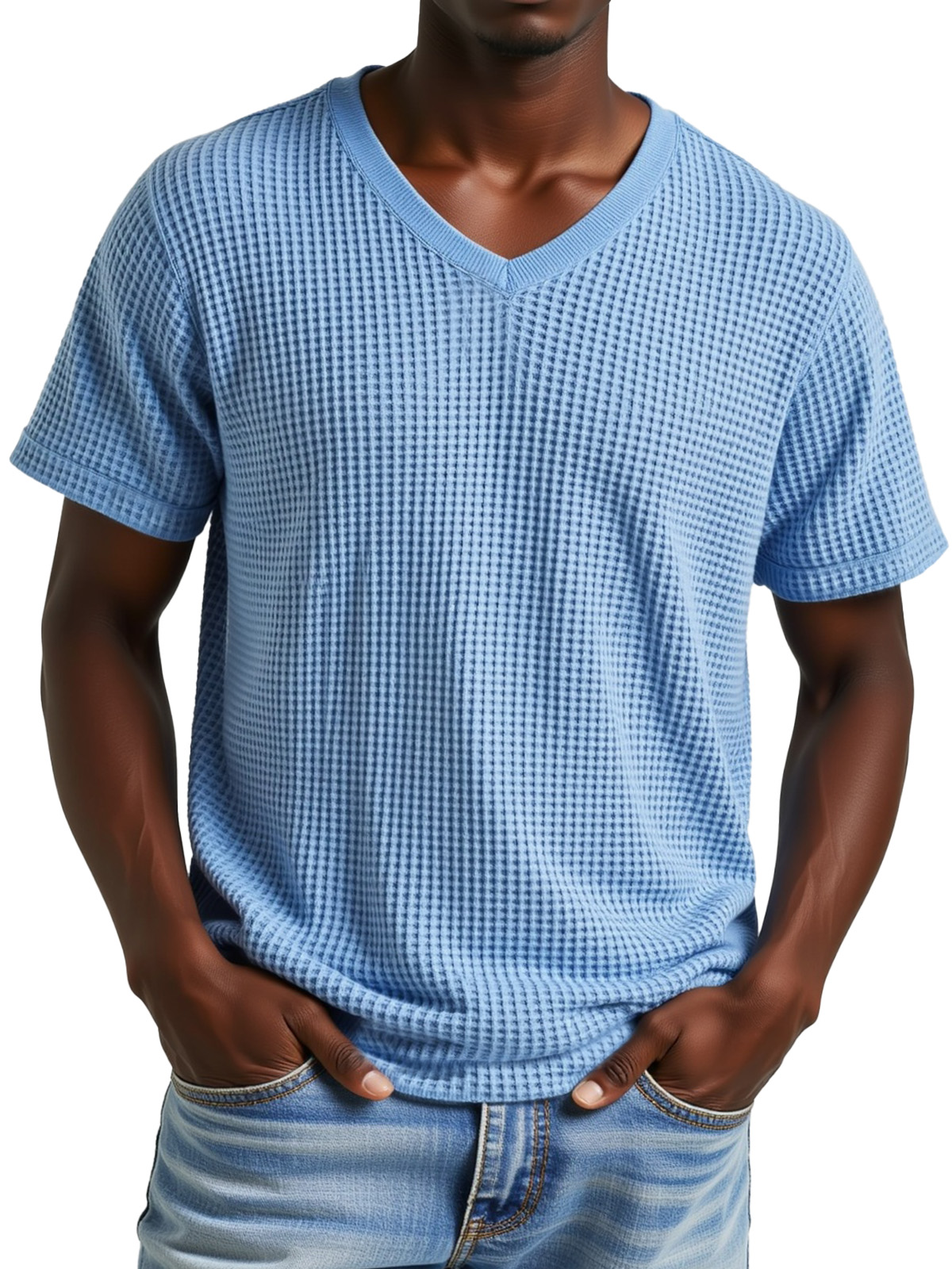 Men's Simple Casual Waffle V-neck Short Sleeve T-shirt