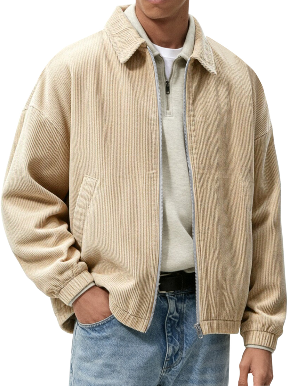 Men's Simple And Fashionable Corduroy Zipper Jacket