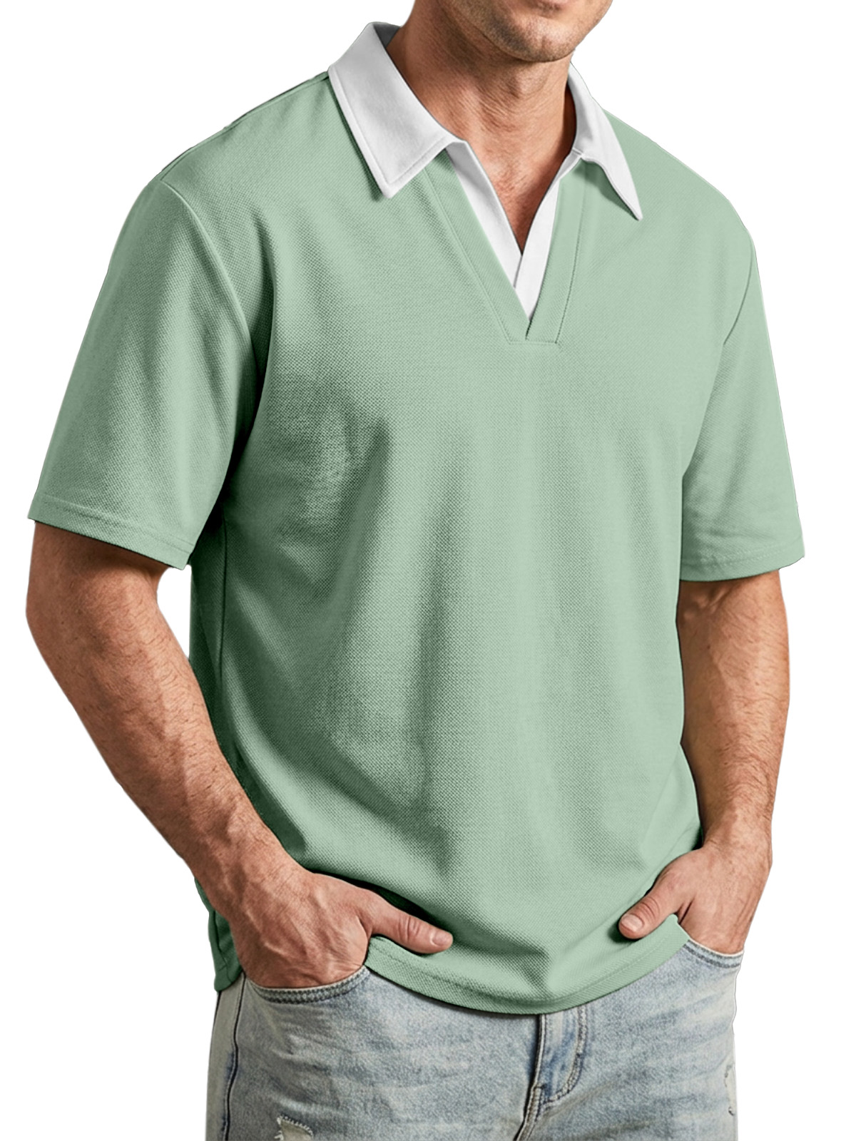 Men's Casual Fake Two-piece Contrasting Lapel Short-sleeved Polo Shirt