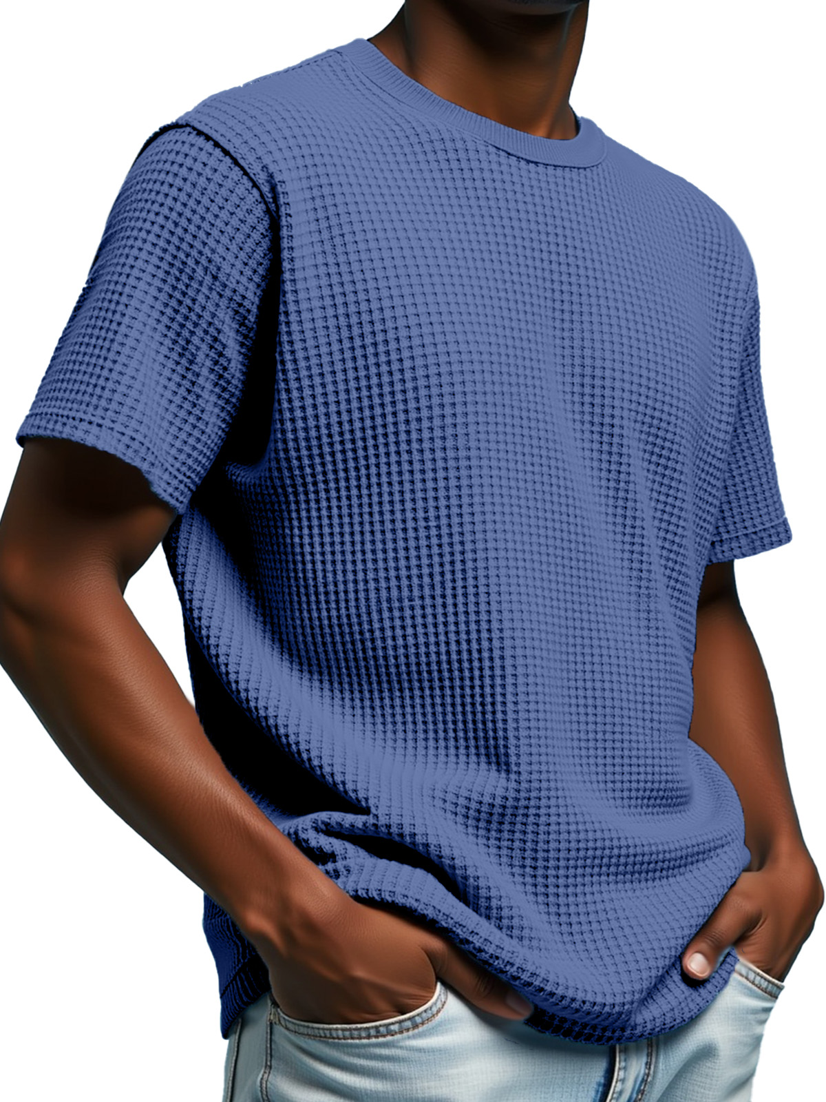 Men's Simple Solid Color Waffle Texture Short-sleeved Round Neck T-shirt
