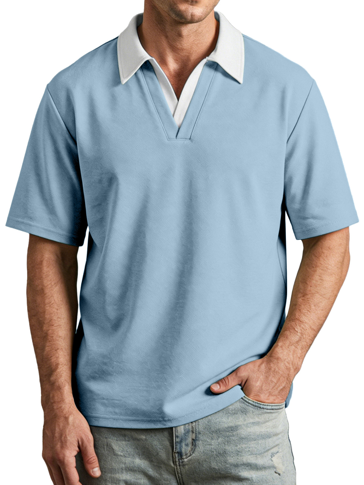 Men's Casual Fake Two-piece Contrasting Lapel Short-sleeved Polo Shirt
