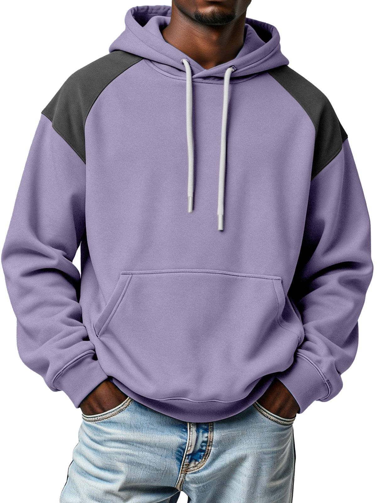 Men's Simple Fashionable And Contrasting Design Loose Hooded Sweatshirt