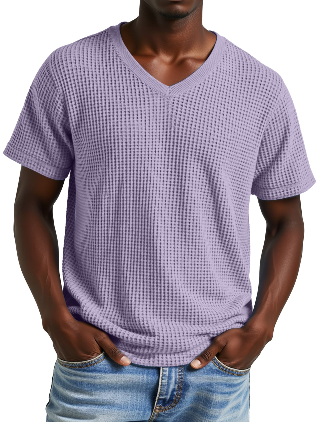 Men's Simple Casual Waffle V-neck Short Sleeve T-shirt