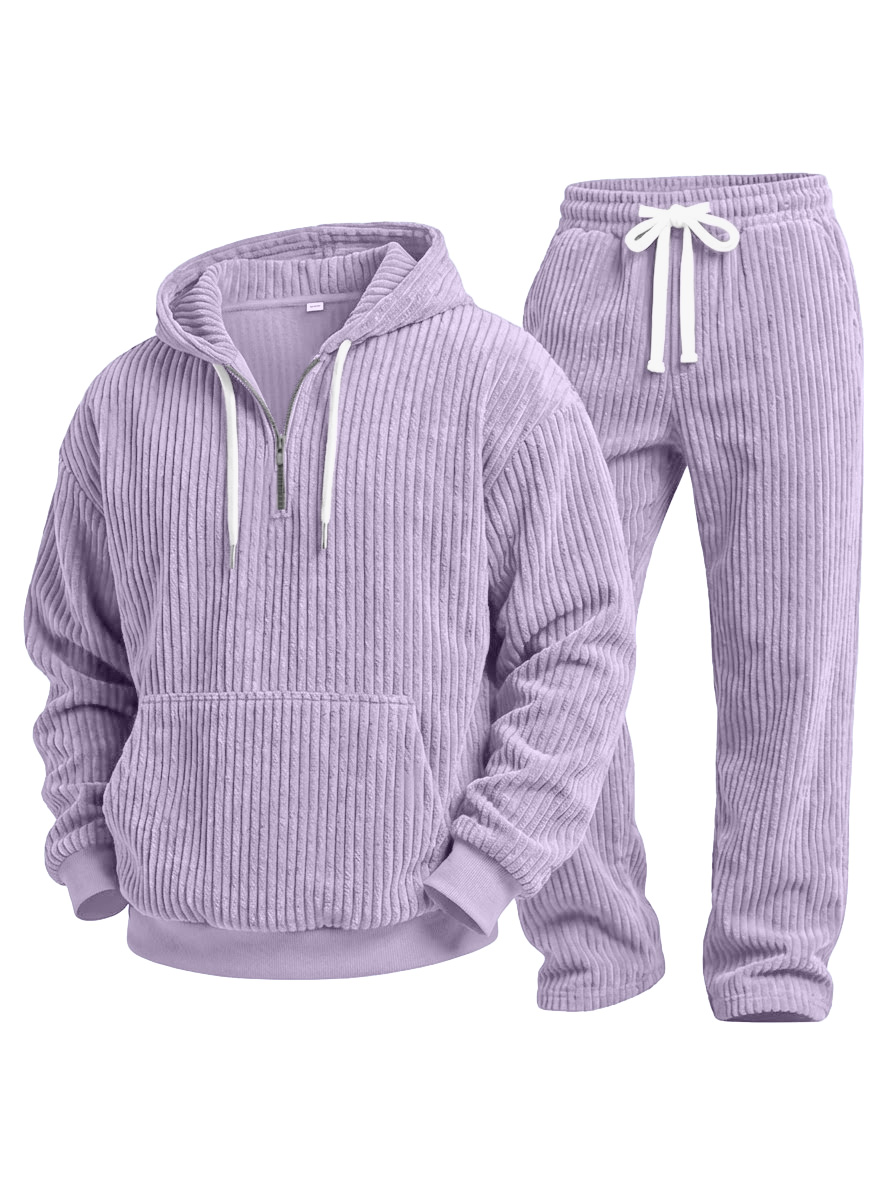 Casual Solid Color Corduroy Sweatshirt And Trousers Two-piece Set