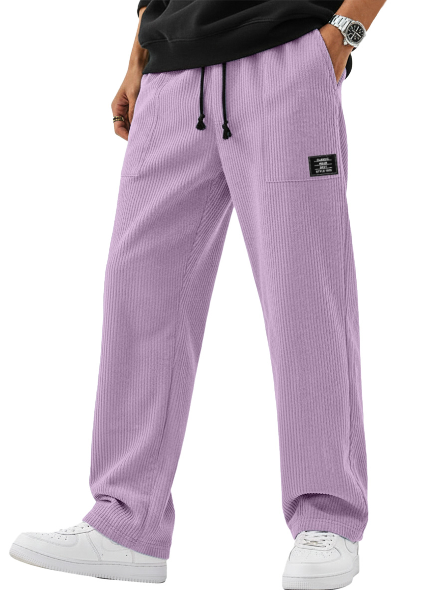 Men's Simple And Versatile Corduroy Loose-fitting Straight-leg Trousers With Logo
