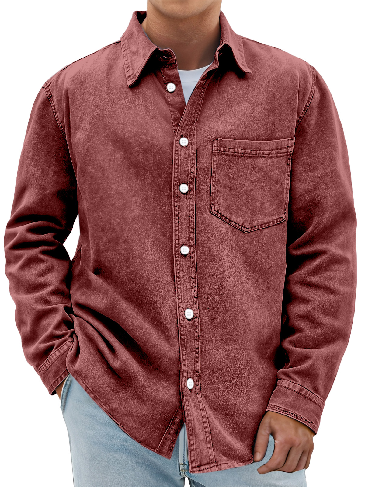 Men's Retro Solid Color Casual Lapel Long Sleeve Shirt