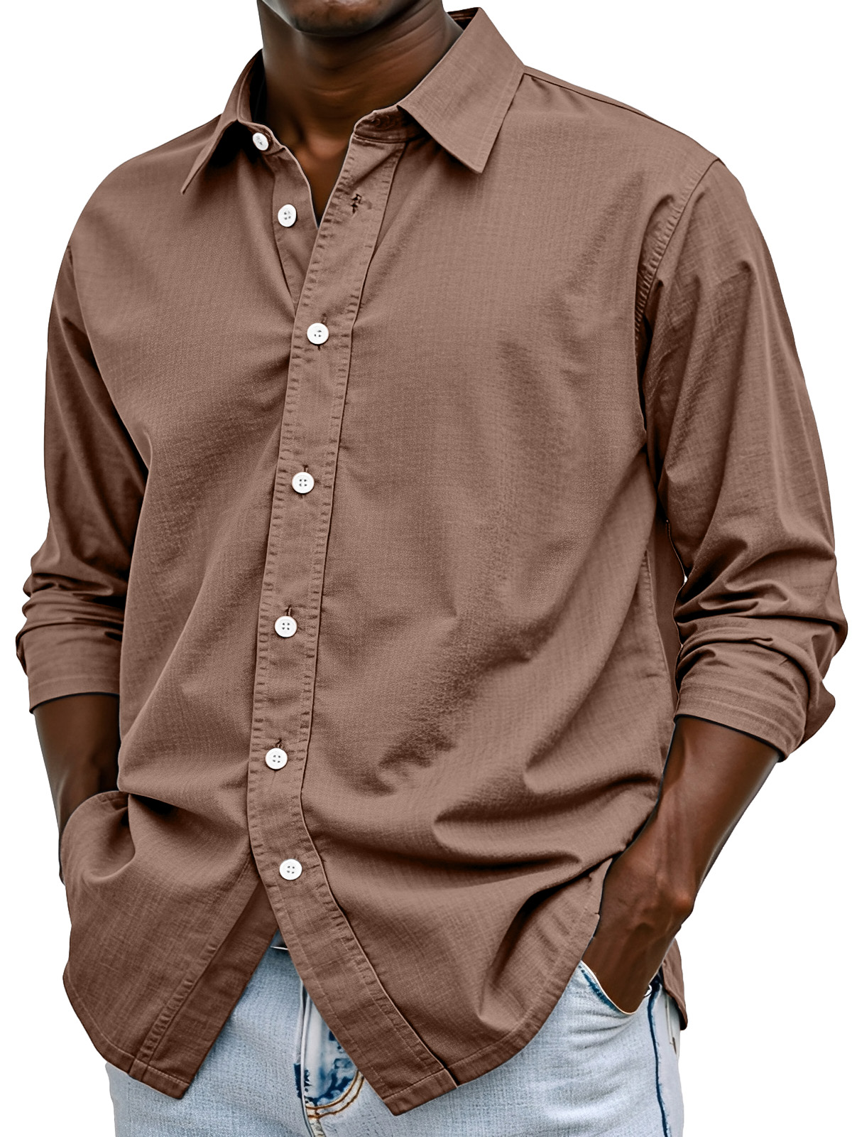 Men's Simple Casual Solid Color Comfortable Loose Lapel Long-sleeved Shirt