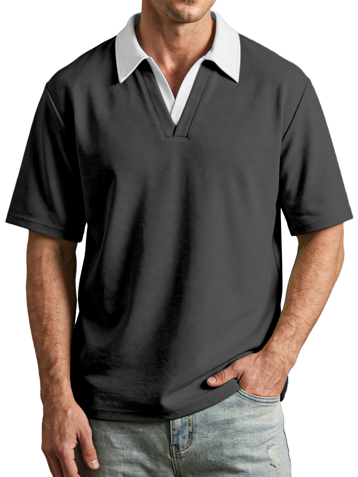 Men's Casual Fake Two-piece Contrasting Lapel Short-sleeved Polo Shirt