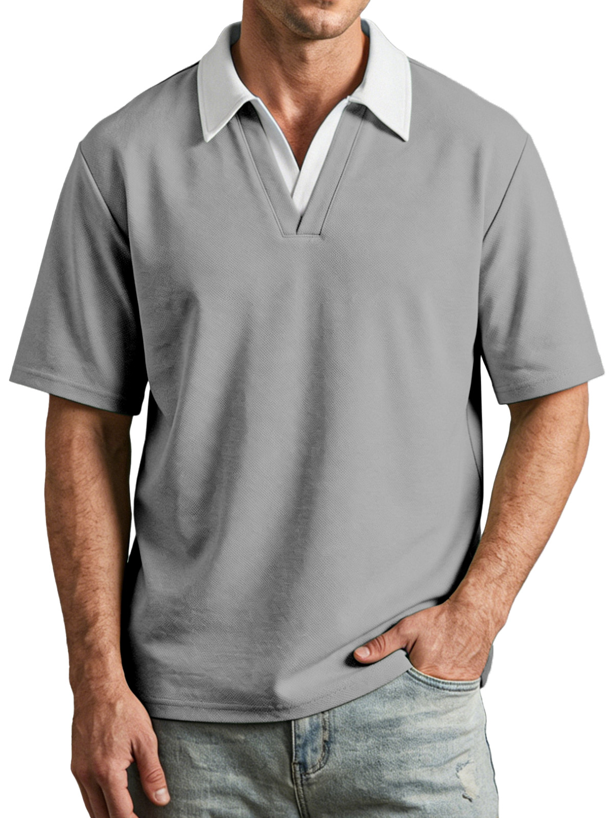 Men's Casual Fake Two-piece Contrasting Lapel Short-sleeved Polo Shirt