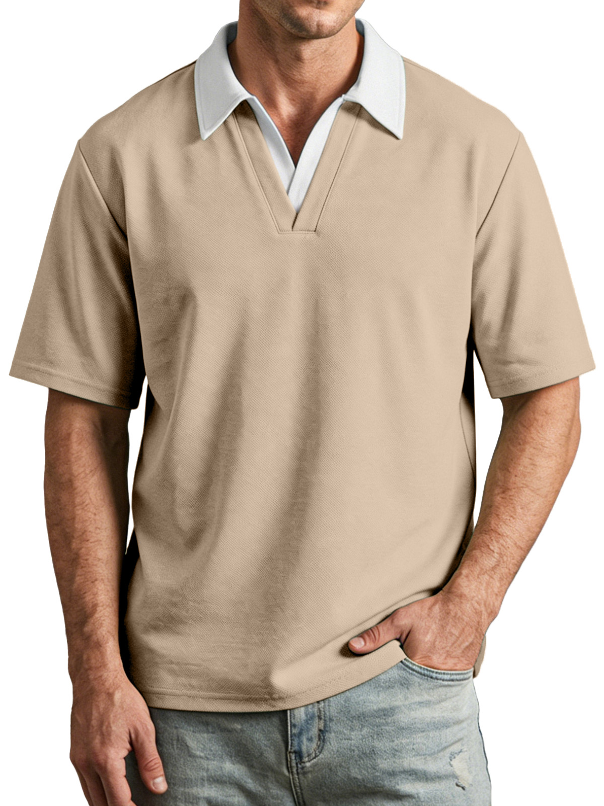 Men's Casual Fake Two-piece Contrasting Lapel Short-sleeved Polo Shirt
