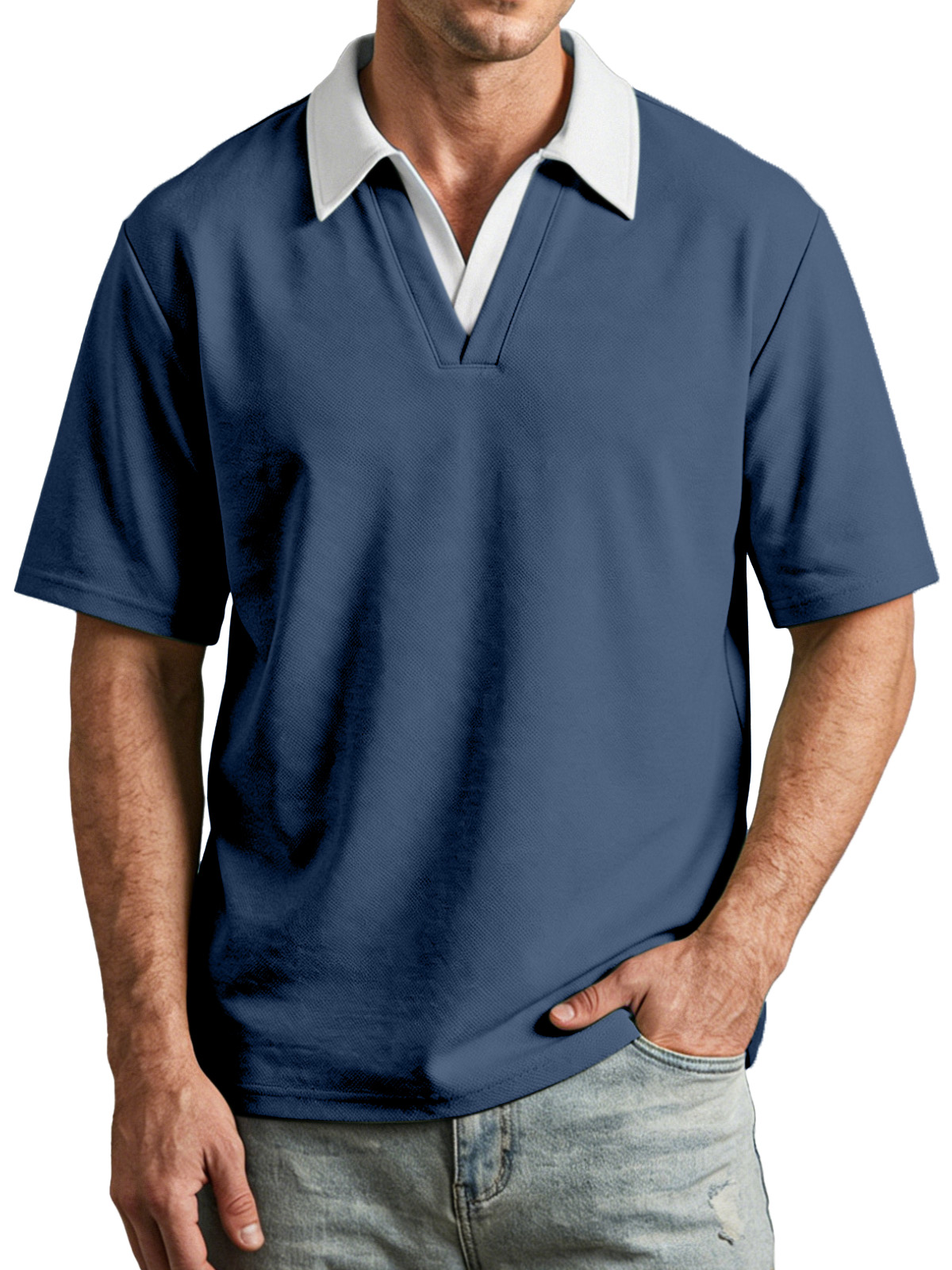 Men's Casual Fake Two-piece Contrasting Lapel Short-sleeved Polo Shirt