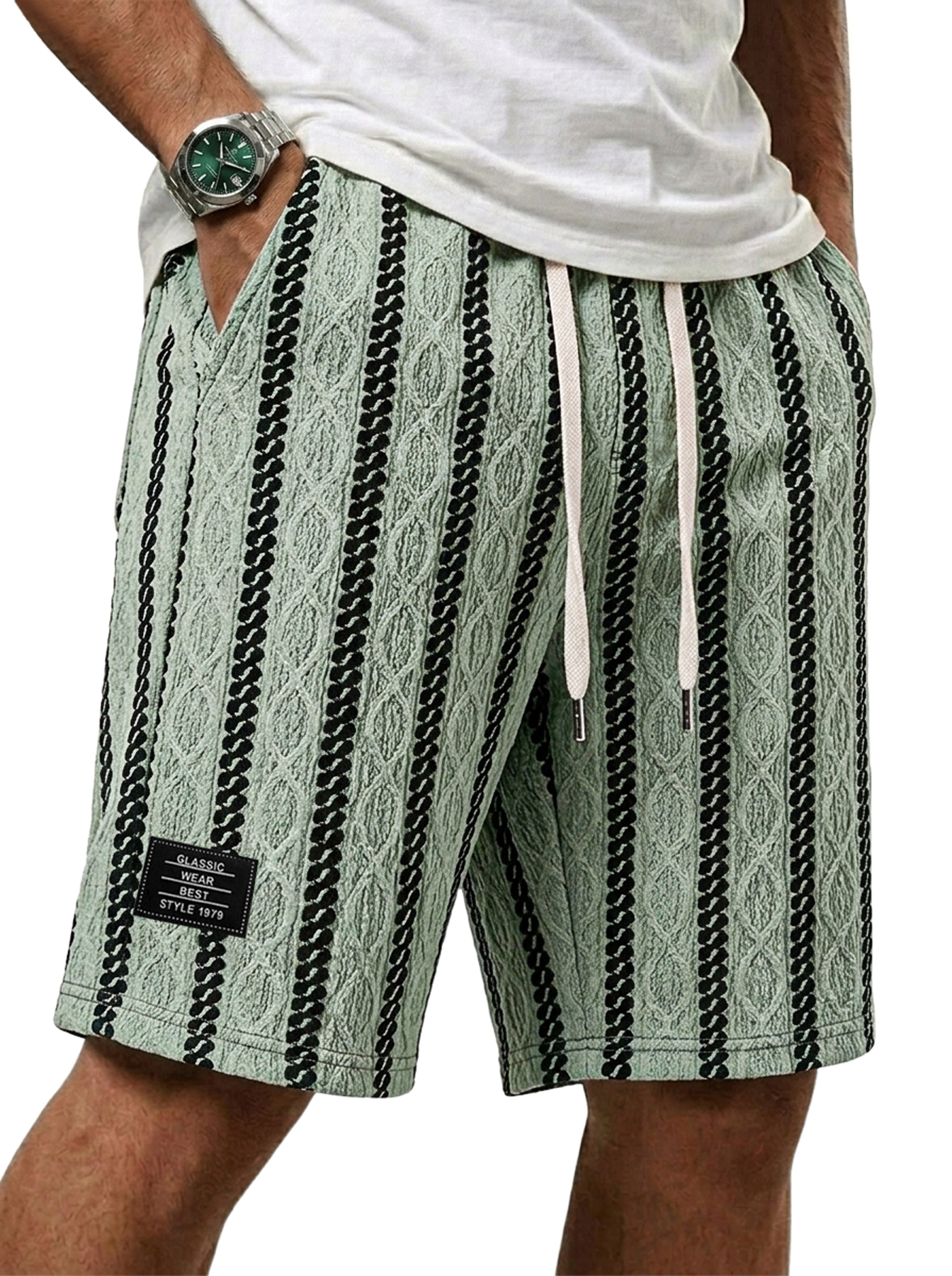 Men's Casual Jacquard Textured Embroidered Logo Loose Shorts