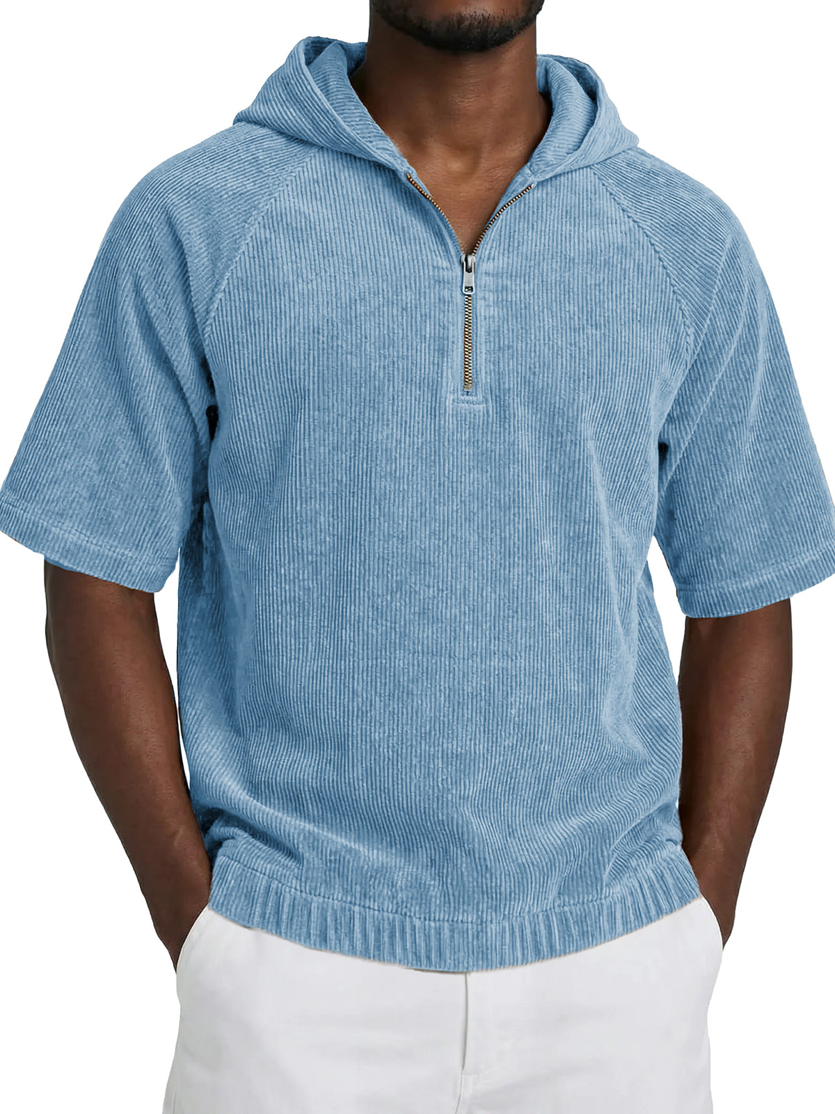 Men's Fashionable Casual Retro Hooded Short-Sleeve Zipper T-Shirt