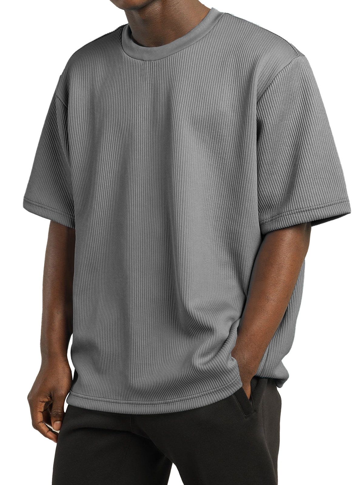 Men's Casual Pit Round Neck Solid Color Short-sleeved T-shirt