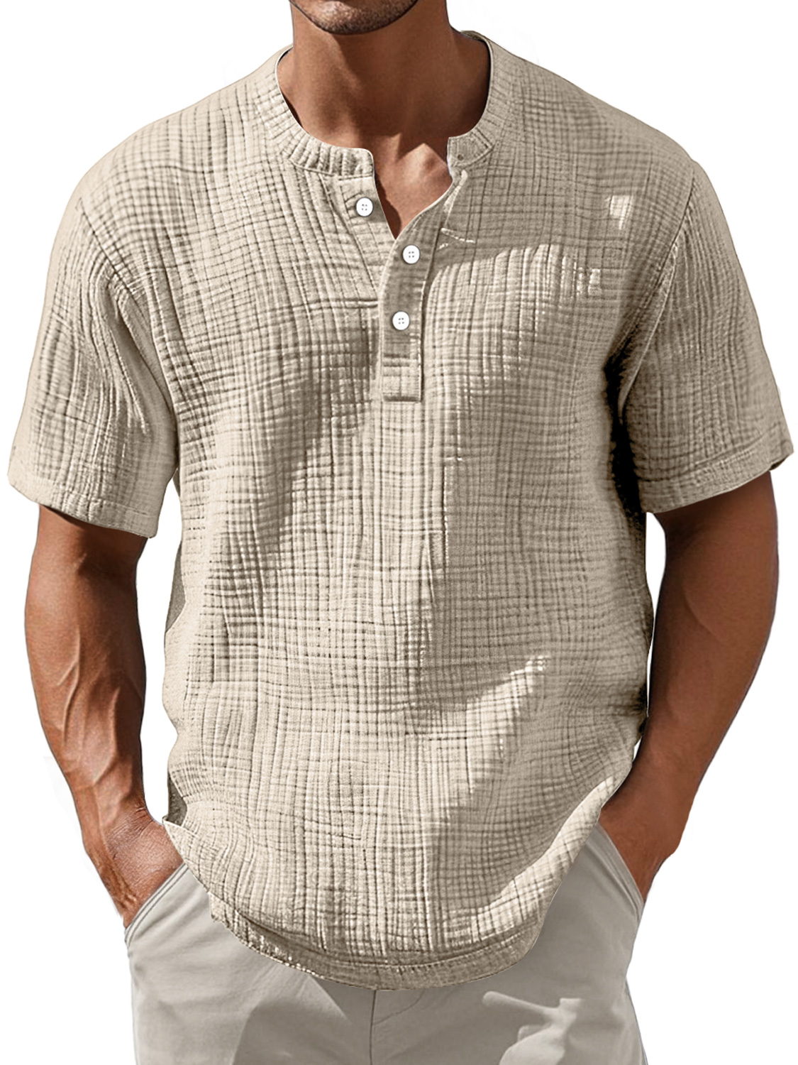 Men's Daily Pleated Casual Comfort Short Sleeve Henley Shirt