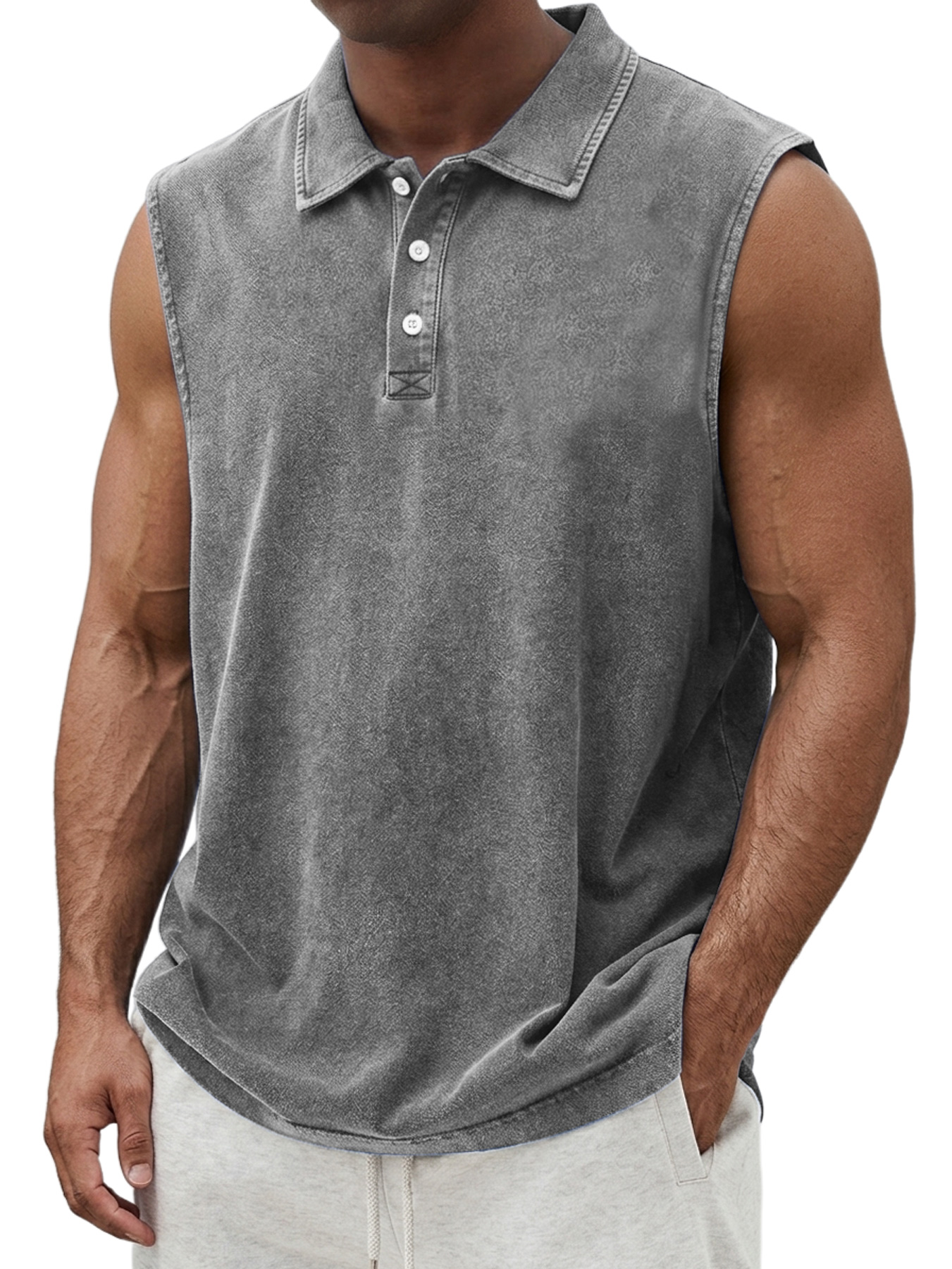 Men's Retro Collar Button Casual Sleeveless Polo Shirt