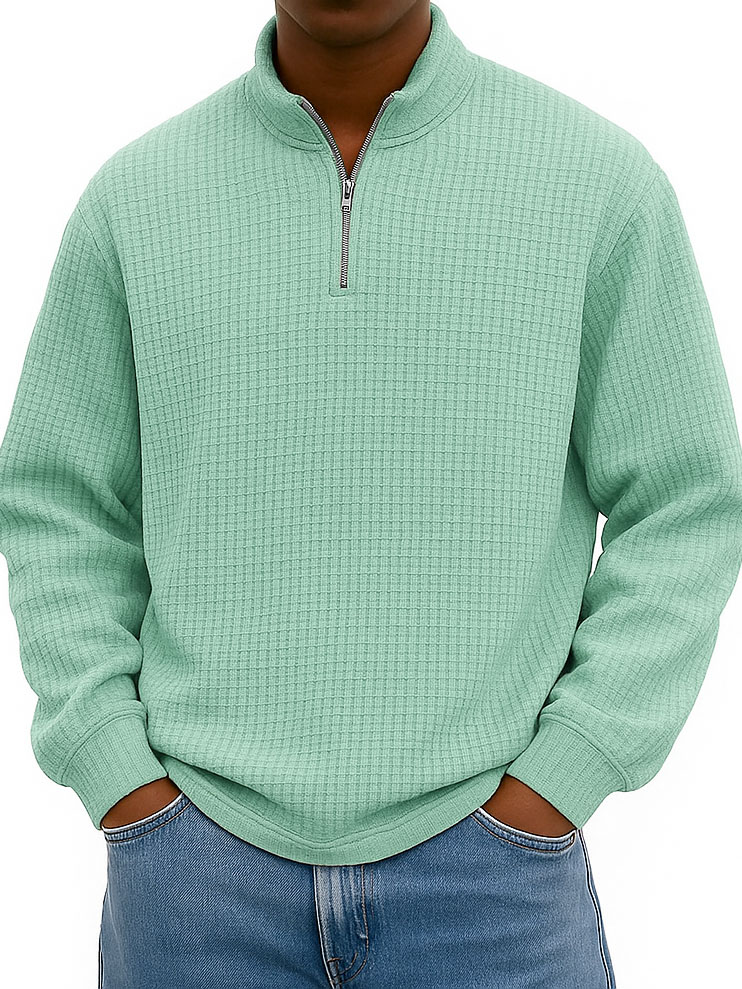 Men's Fashionable Casual Corn-patterned Corduroy Stand-up Collar Half-zip Long-sleeved Sweatshirt