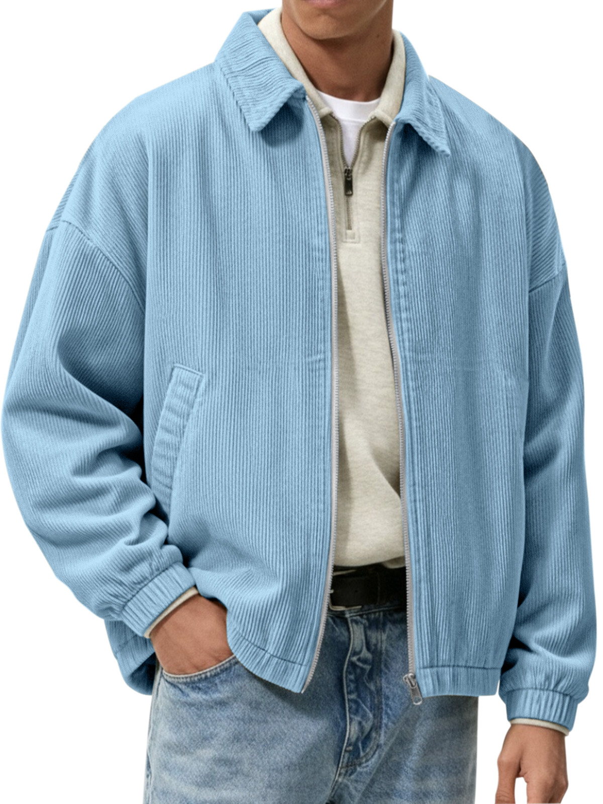 Men's Simple And Fashionable Corduroy Zipper Jacket