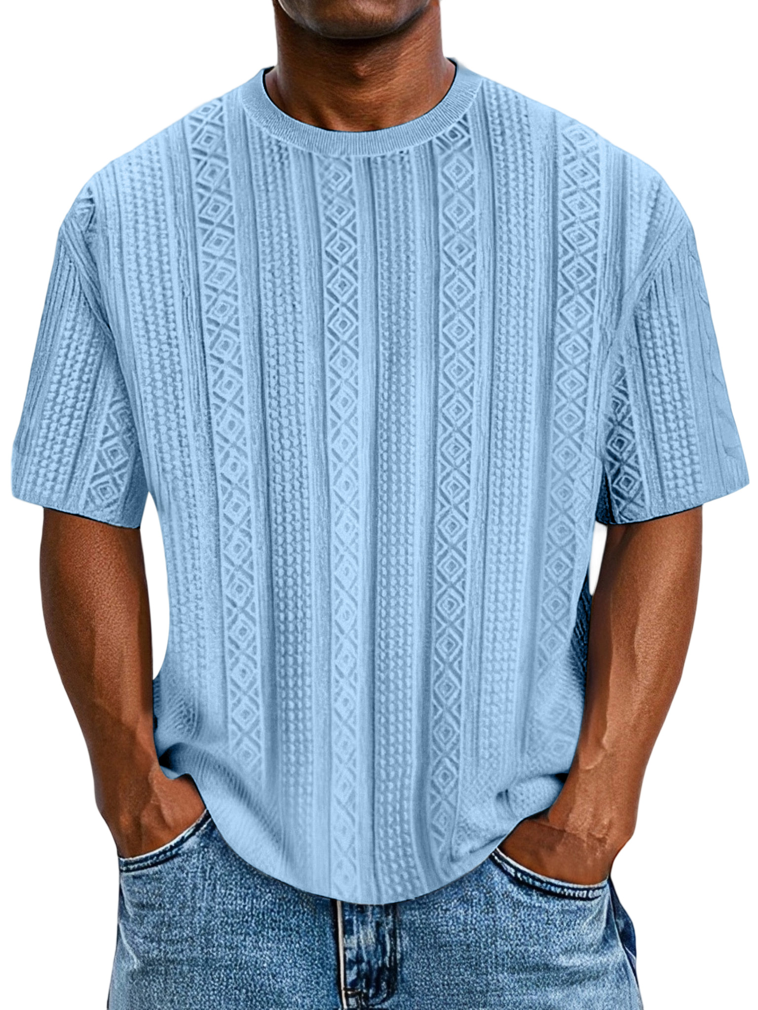 Men's Everyday Solid Color Textured Short Sleeve Round Neck T-shirt