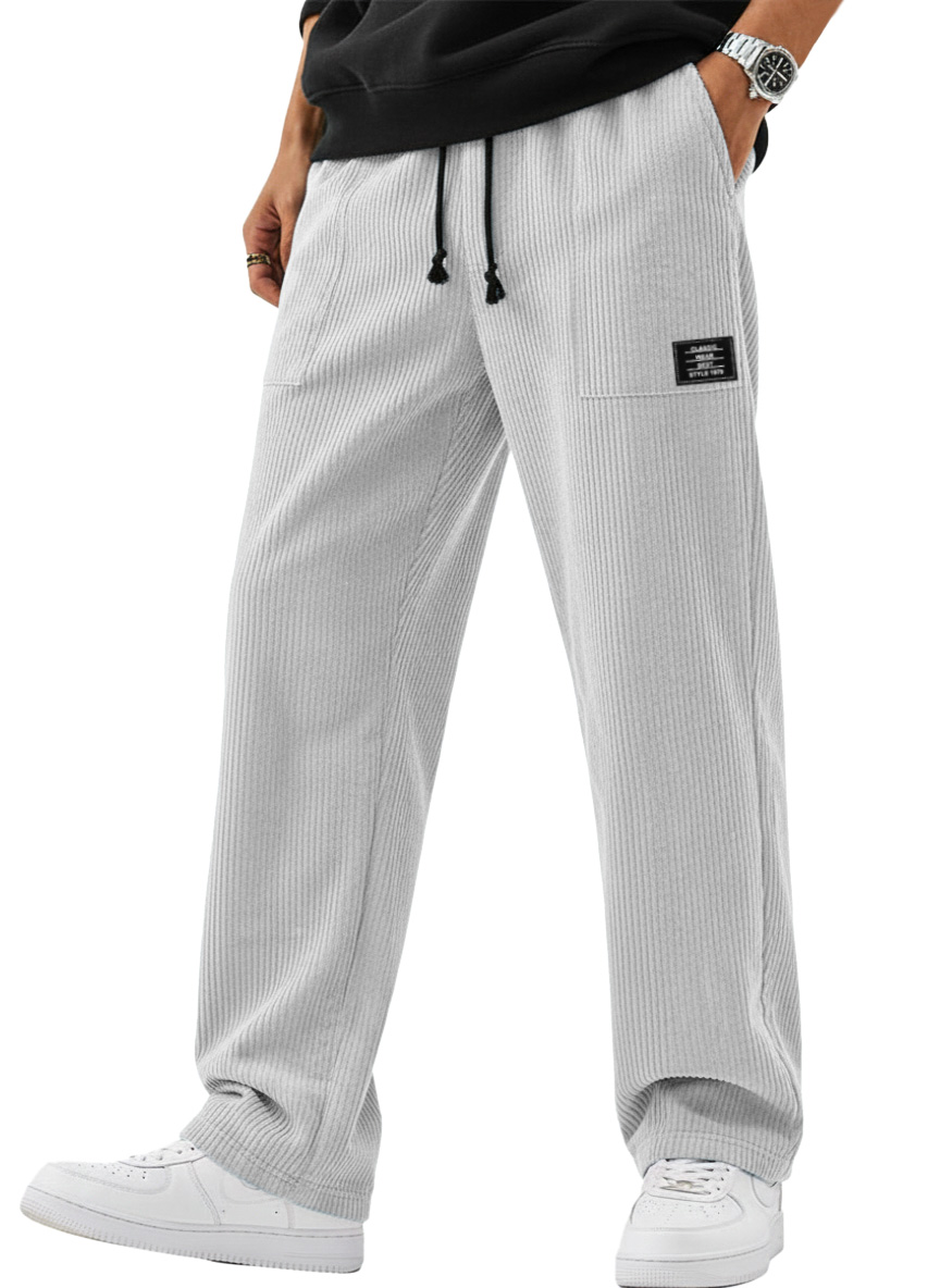 Men's Simple And Versatile Corduroy Loose-fitting Straight-leg Trousers With Logo