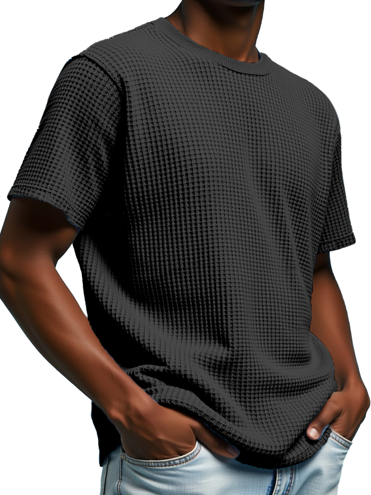 Men's Simple Solid Color Waffle Texture Short-sleeved Round Neck T-shirt