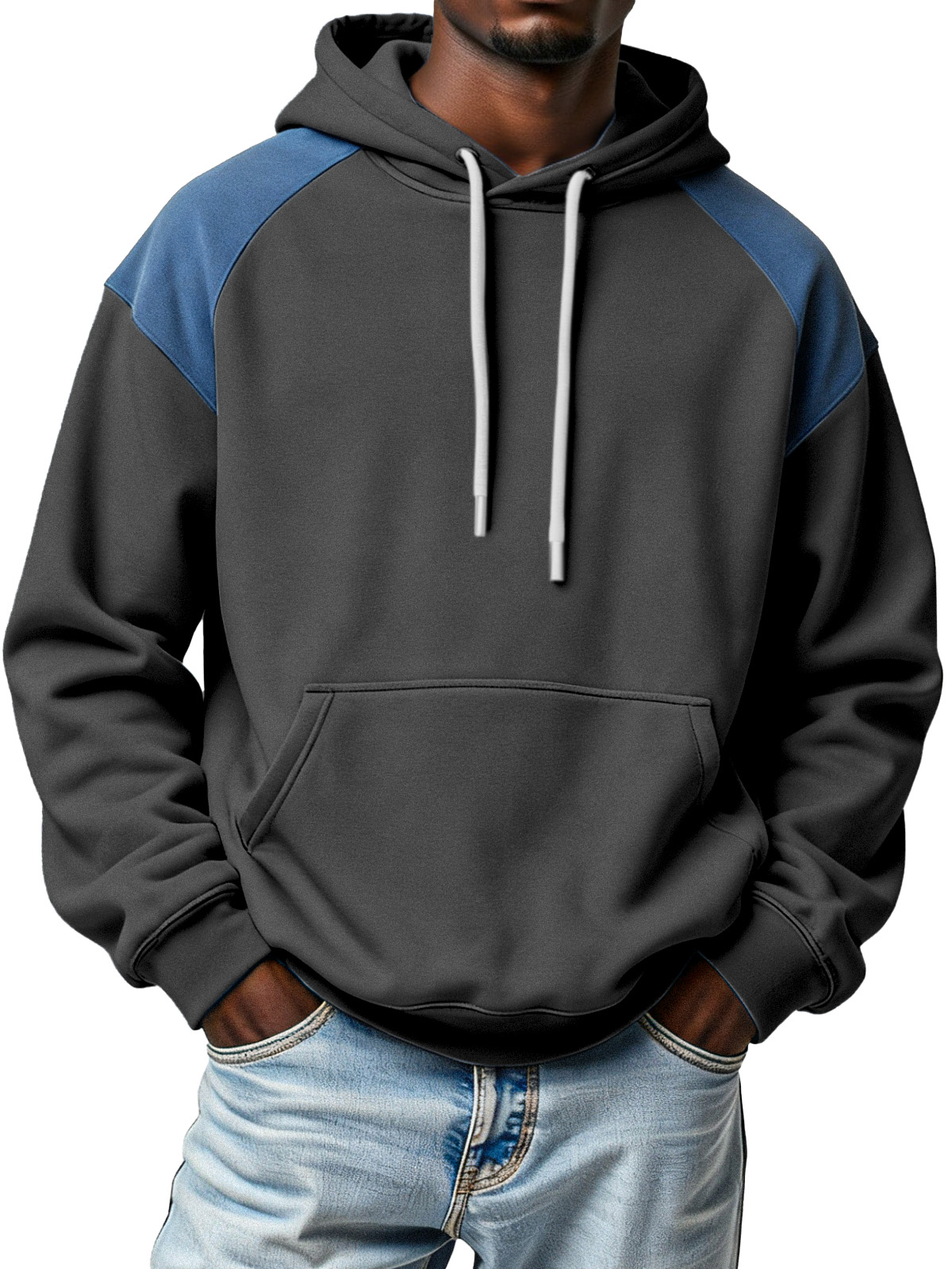 Men's Simple Fashionable And Contrasting Design Loose Hooded Sweatshirt